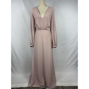 Amsale Bailey Maxi Bridesmaid Dress Flat Chiffon Pale Pink Rose 12 Sheer Bow